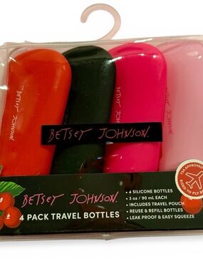 Betsey Johnson Silicone Travel Bottle Set - Orange, Black, Hot Pink, Light Pink